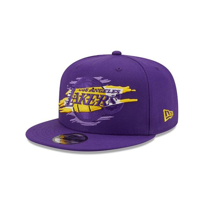 NBA Los Angeles Lakers Logo Tear 9Fifty Snapback (PWL0778) - Purple New Era Caps